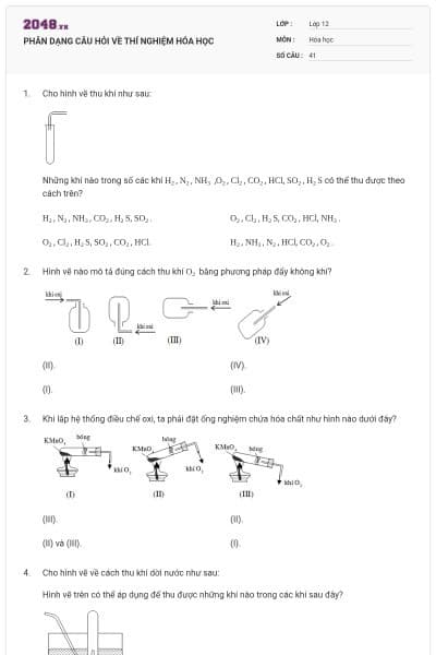 PHÂN DẠNG CÂU HỎI VỀ THÍ NGHIỆM HÓA HỌC