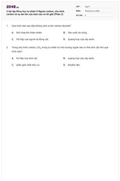 2 bài tập Khoa học tự nhiên 9 Nguồn carbon, chu trình carbon và sự ấm lên của toàn cầu có lời giải (Phần 2)