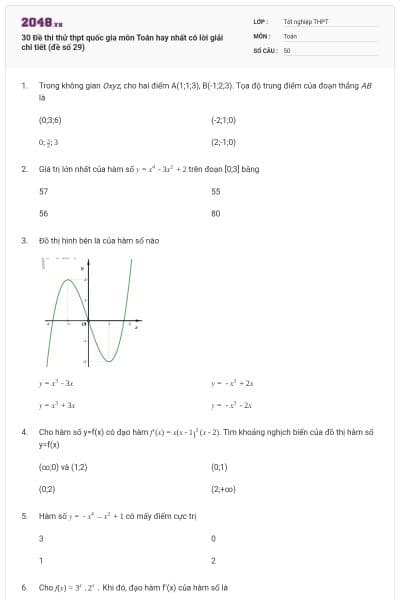 30 Đề thi thử thpt quốc gia môn Toán hay nhất có lời giải chi tiết (đề số 29)