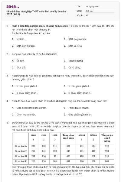 Đề minh họa tốt nghiệp THPT môn Sinh có đáp án năm 2025 ( Đề 1)