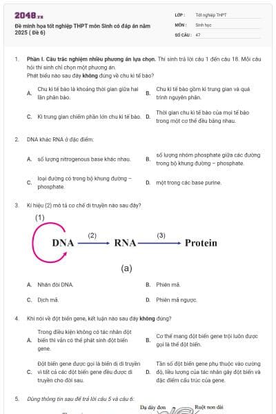 Đề minh họa tốt nghiệp THPT môn Sinh có đáp án năm 2025 ( Đề 6)