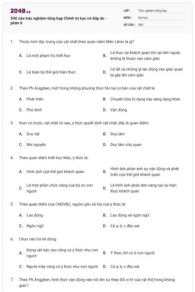 540 câu trắc nghiệm tổng hợp Chính trị học có đáp án - phần 6