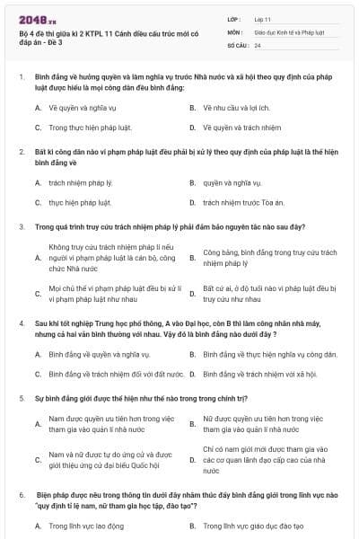 Bộ 4 đề thi giữa kì 2 KTPL 11 Cánh diều cấu trúc mới có đáp án - Đề 3