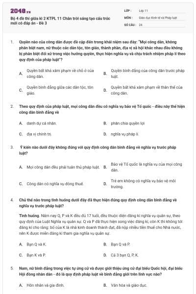 Bộ 4 đề thi giữa kì 2 KTPL 11 Chân trời sáng tạo cấu trúc mới có đáp án - Đề 3