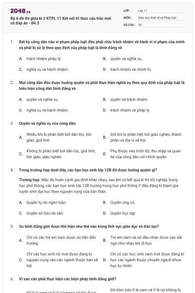 Bộ 6 đề thi giữa kì 2 KTPL 11 Kết nối tri thức cấu trúc mới có đáp án - Đề 3