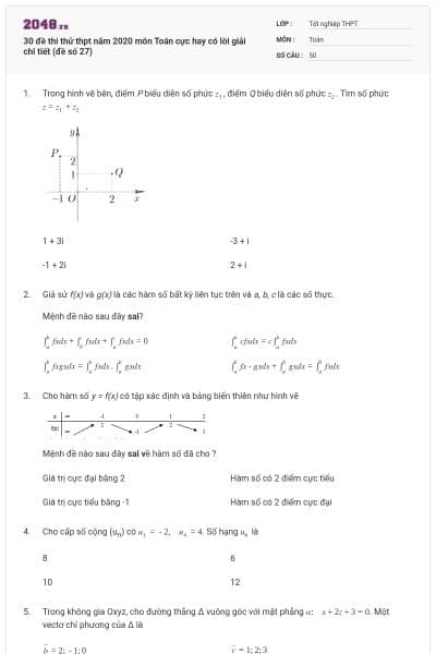 30 đề thi thử thpt năm 2020 môn Toán cực hay có lời giải chi tiết (đề số 27)
