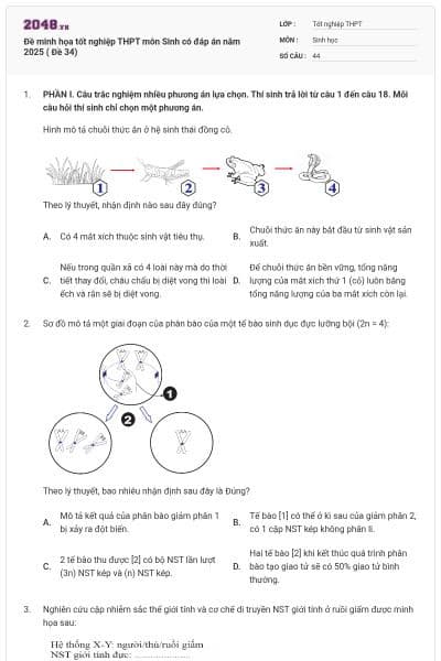 Đề minh họa tốt nghiệp THPT môn Sinh có đáp án năm 2025 ( Đề 34)