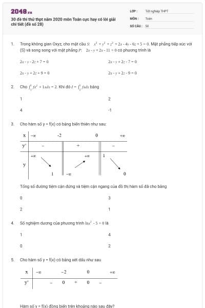 30 đề thi thử thpt năm 2020 môn Toán cực hay có lời giải chi tiết (đề số 28)