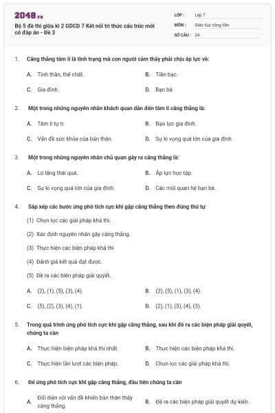 Bộ 5 đề thi giữa kì 2 GDCD 7 Kết nối tri thức cấu trúc mới có đáp án - Đề 3