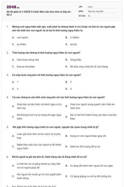 Đề thi giữa kì 2 GDCD 6 Cánh diều cấu trúc mới có đáp án - Đề 2