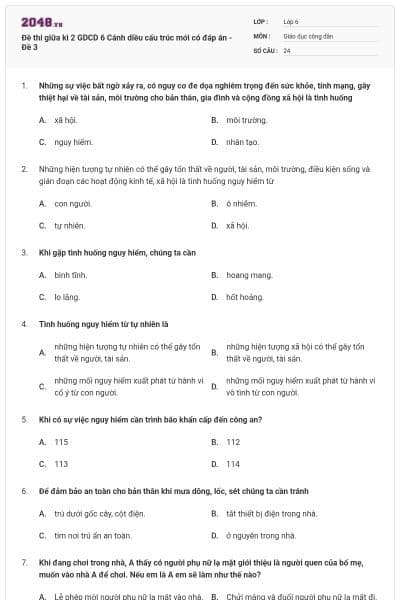 Đề thi giữa kì 2 GDCD 6 Cánh diều cấu trúc mới có đáp án - Đề 3