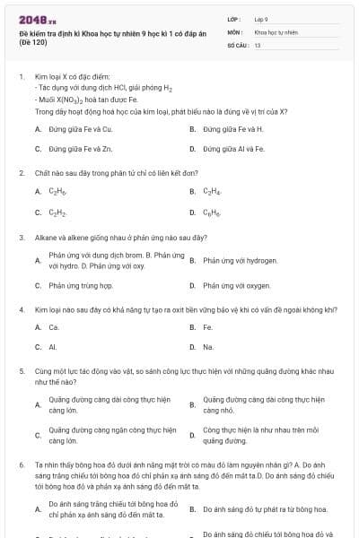 Đề kiểm tra định kì Khoa học tự nhiên 9 học kì 1 có đáp án (Đề 120)