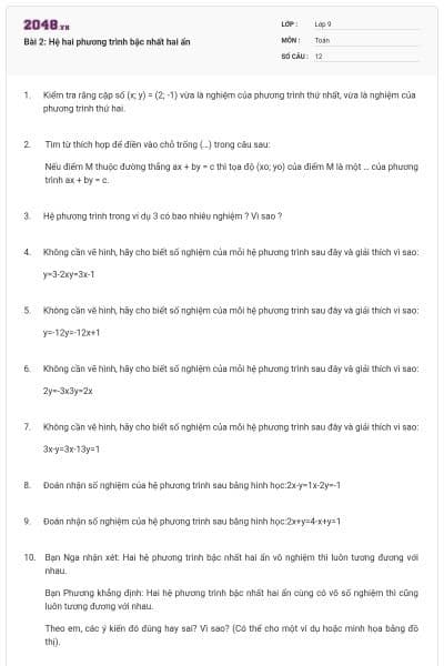 Bài 2: Hệ hai phương trình bậc nhất hai ẩn