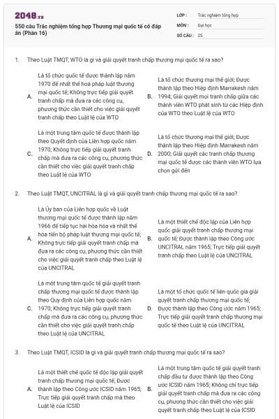 550 câu Trắc nghiệm tổng hợp Thương mại quốc tế có đáp án (Phần 16)