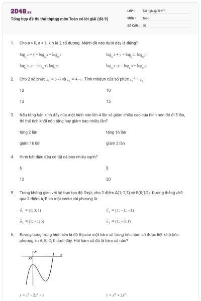 Tổng hợp đề thi thử thptqg môn Toán có lời giải (đề 9)