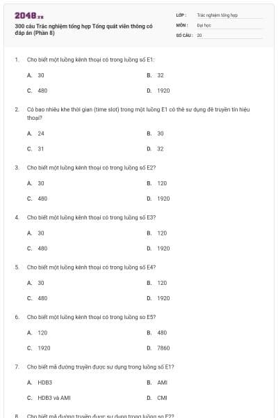 300 câu Trắc nghiệm tổng hợp Tổng quát viễn thông có đáp án (Phần 8)