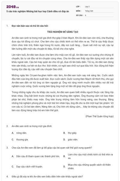 5 câu trắc nghiệm Những bài học hay Cánh diều có đáp án