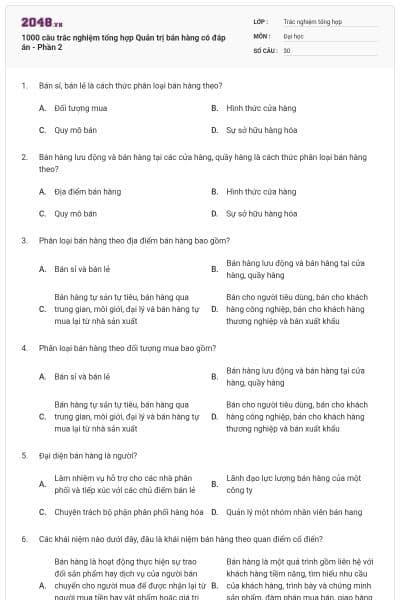 1000 câu trắc nghiệm tổng hợp Quản trị bán hàng có đáp án - Phần 2