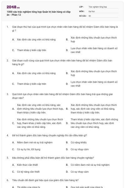 1000 câu trắc nghiệm tổng hợp Quản trị bán hàng có đáp án - Phần 12
