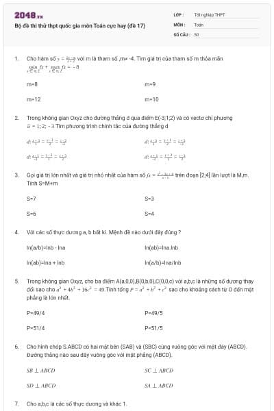Bộ đề thi thử thpt quốc gia môn Toán cực hay (đề 17)