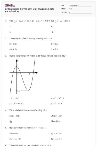 ĐỀ THAM KHẢO THPTQG 2019 MÔN TOÁN CÓ LỜI GIẢI CHI TIẾT (ĐỀ 9)