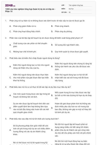 1000 câu trắc nghiệm tổng hợp Quản trị dự án có đáp án - Phần 10