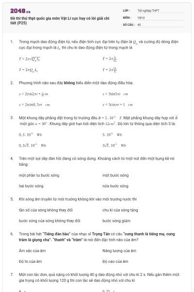 Đề thi thử thpt quốc gia môn Vật Lí cực hay có lời giải chi tiết (P25)