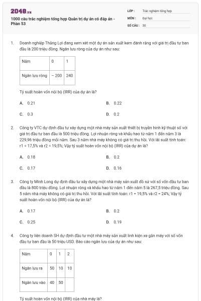 1000 câu trắc nghiệm tổng hợp Quản trị dự án có đáp án - Phần 53