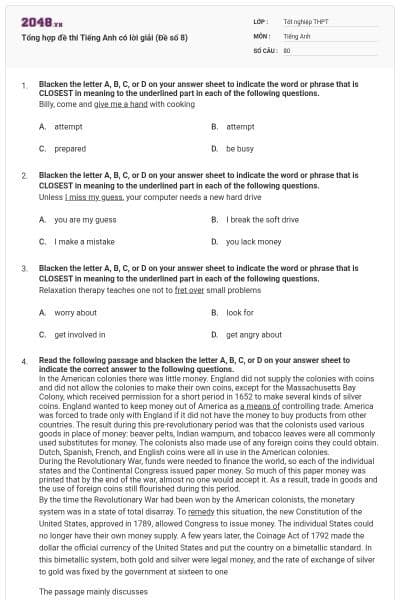 Tổng hợp đề thi Tiếng Anh có lời giải (Đề số 8)
