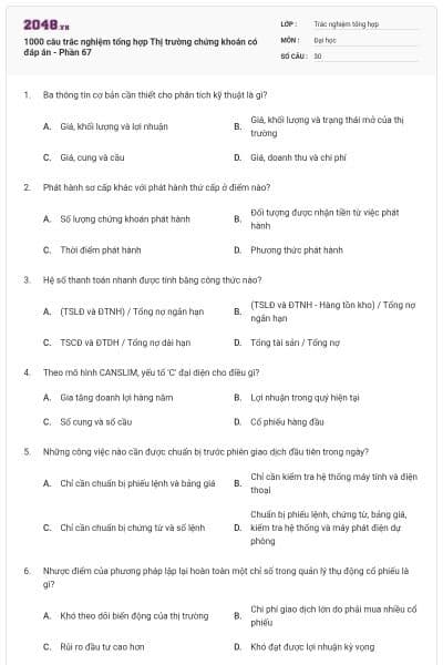 1000 câu trắc nghiệm tổng hợp Thị trường chứng khoán có đáp án - Phần 67