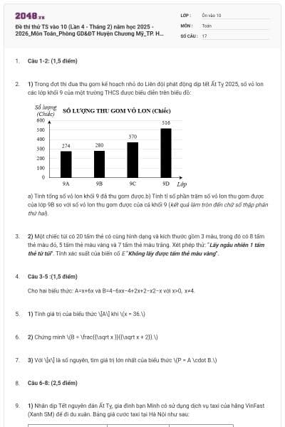 Đề thi thử TS vào 10 (Lần 4 - Tháng 2) năm học 2025 - 2026_Môn Toán_Phòng GD&ĐT Huyện Chương Mỹ_TP. Hà Nội