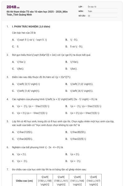 Đề thi tham khảo TS vào 10 năm học 2025 - 2026_Môn Toán_Tỉnh Quảng Ninh
