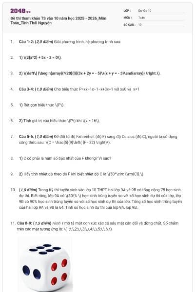 Đề thi tham khảo TS vào 10 năm học 2025 - 2026_Môn Toán_Tỉnh Thái Nguyên