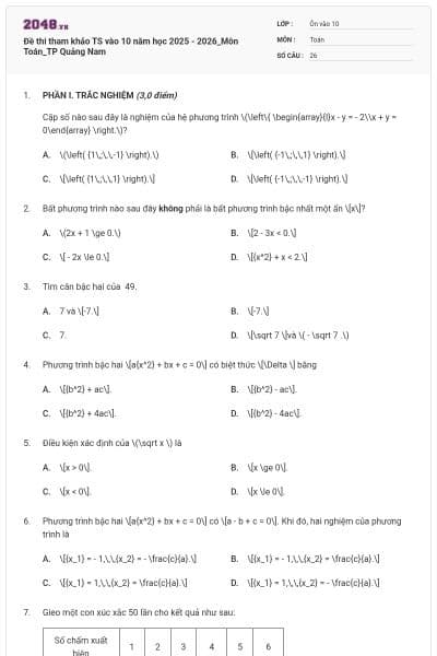 Đề thi tham khảo TS vào 10 năm học 2025 - 2026_Môn Toán_TP Quảng Nam