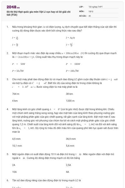 Đề thi thử thpt quốc gia môn Vật Lí cực hay có lời giải chi tiết (P26)