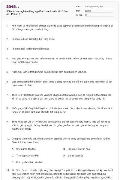 500 câu trắc nghiệm tổng hợp Kinh doanh quốc tế có đáp án - Phần 15
