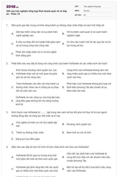 500 câu trắc nghiệm tổng hợp Kinh doanh quốc tế có đáp án - Phần 18