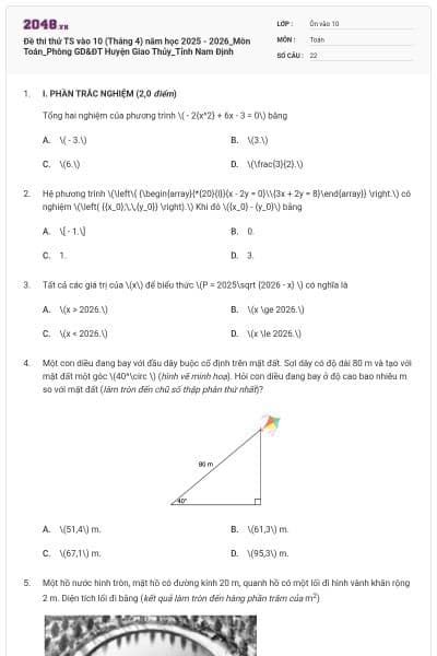 Đề thi thử TS vào 10 (Tháng 4) năm học 2025 - 2026_Môn Toán_Phòng GD&ĐT Huyện Giao Thủy_Tỉnh Nam Định