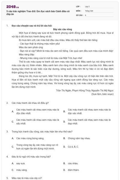 5 câu trắc nghiệm Trao đổi: Em đọc sách báo Cánh diều có đáp án