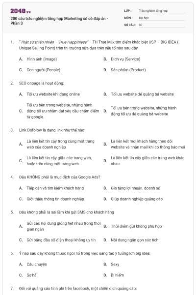 200 câu trắc nghiệm tổng hợp Marketing số có đáp án - Phần 3