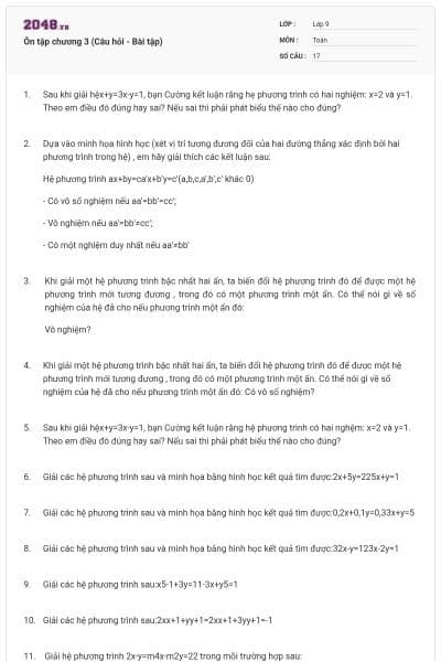 Ôn tập chương 3 (Câu hỏi - Bài tập)