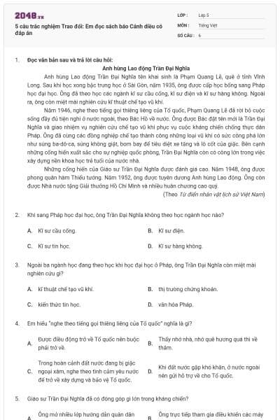 5 câu trắc nghiệm Trao đổi: Em đọc sách báo Cánh diều có đáp án