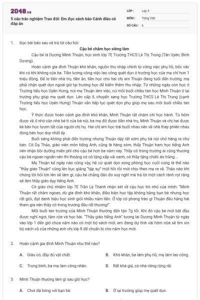 5 câu trắc nghiệm Trao đổi: Em đọc sách báo Cánh diều có đáp án