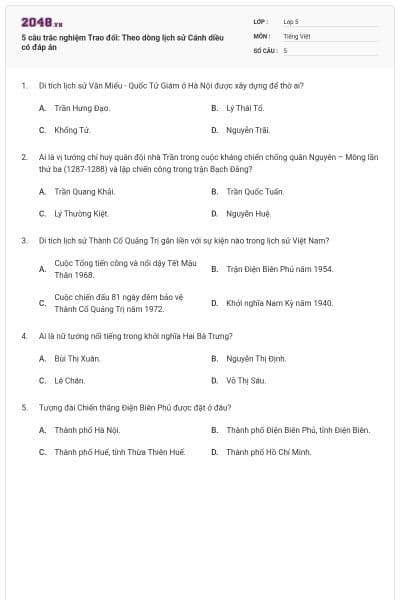 5 câu trắc nghiệm Trao đổi: Theo dòng lịch sử Cánh diều có đáp án