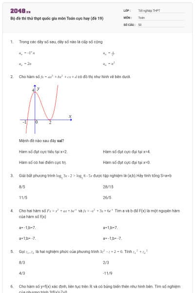 Bộ đề thi thử thpt quốc gia môn Toán cực hay (đề 19)