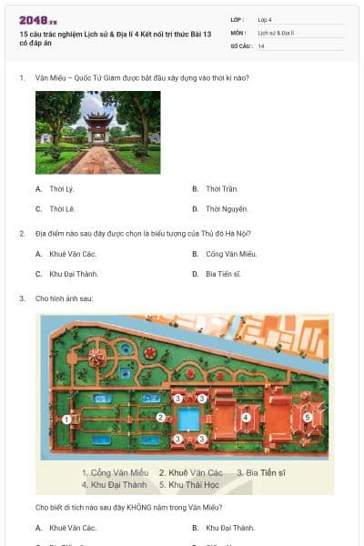 15 câu trắc nghiệm Lịch sử & Địa lí 4 Kết nối tri thức Bài 13 có đáp án