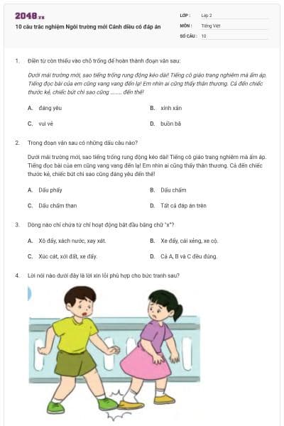 10 câu trắc nghiệm Ngôi trường mới Cánh diều có đáp án