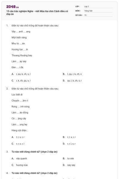 15 câu trắc nghiệm Nghe - viết Mùa lúa chín Cánh diều có đáp án