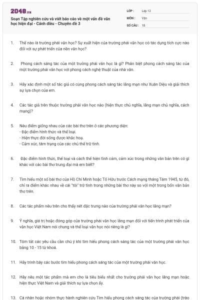 Soạn Tập nghiên cứu và viết báo cáo về một vấn đề văn học hiện đại - Cánh diều - Chuyên đề 3