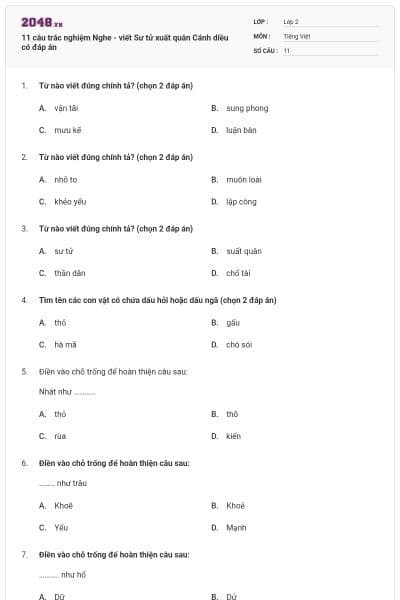 11 câu trắc nghiệm Nghe - viết Sư tử xuất quân Cánh diều có đáp án